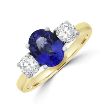 18ct Gold Three-stone Sapphire and Diamond ring