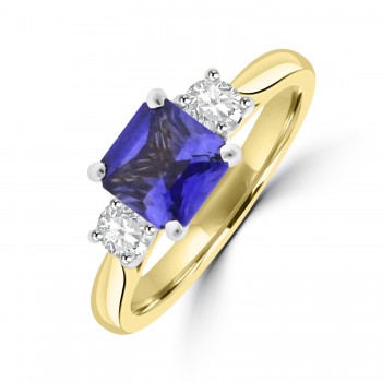 18ct Gold Three-stone Princess Sapphire and Diamond ring 18ct Gold Three-stone Princess Sapphire and Diamond ring
