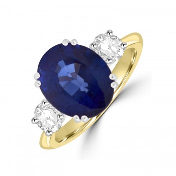 18ct Gold 4.65ct Sapphire and Diamond Three-stone ring