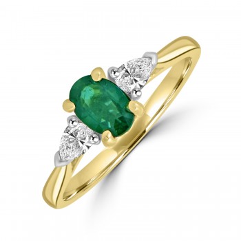 18ct Gold Platinum Green-Teal Sapphire and Pear Diamond ring