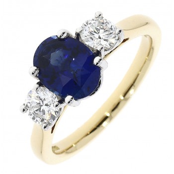 18ct Gold Oval 1.70ct Sapphire and Diamond Trilogy ring 18ct Gold Oval 1.70ct Sapphire and Diamond Trilogy ring