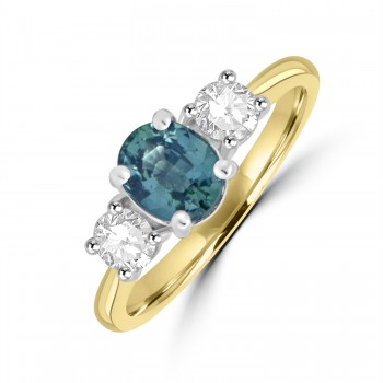 18ct Gold Platinum Teal Sapphire and Diamond Trilogy ring