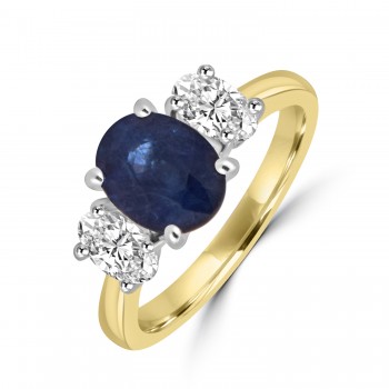 18ct Gold Platinum Sapphire and Diamond Oval Trilogy ring 18ct Gold Platinum Sapphire and Diamond Oval Trilogy ring