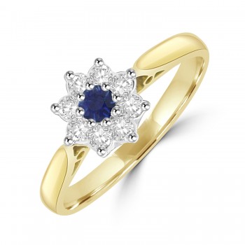18ct Gold Sapphire & Diamond Daisy Cluster Ring