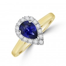 18ct Gold Sapphire & Diamond Pear Halo Ring