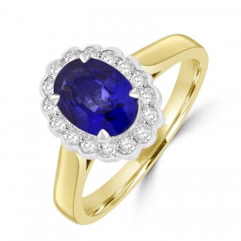 18ct Gold 1.26ct Sapphire and Diamond Oval Cluster Ring