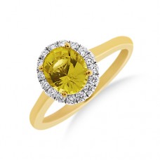18ct Gold Yellow Sapphire Oval Diamond Halo Ring
