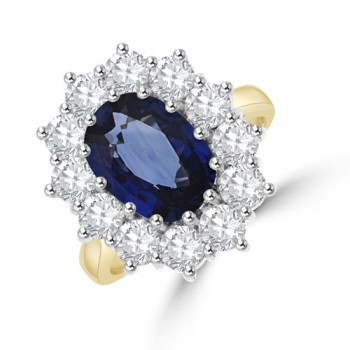 18ct Gold Sapphire & 1.93ct Diamond Cluster Ring