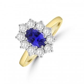 18ct Gold Oval 1.10ct Sapphire and Diamond Cluster Ring