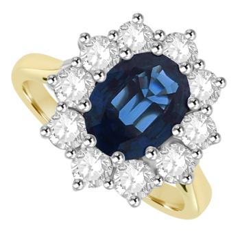 18ct Gold .86ct Sapphire & Diamond Oval Cluster Ring
