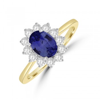 18ct Gold 1.25ct Sapphire & DIamond Oval Cluster Ring