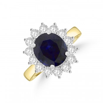 18ct Gold Oval 3.48ct Sapphire and Diamond Cluster Ring