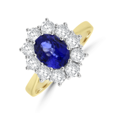 18ct Gold 1.73ct Sapphire & Diamond Oval Cluster Ring