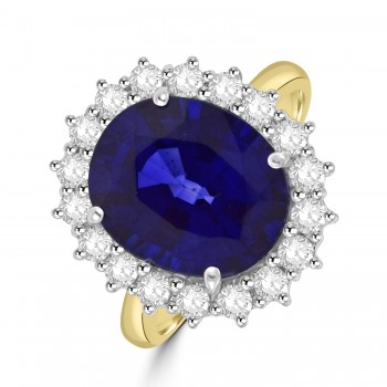 18ct Gold 7.10ct Sapphire and Diamond oval cluster ring 18ct Gold 7.10ct Sapphire and Diamond oval cluster ring