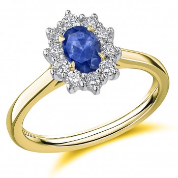 18ct Gold and Platinum Sapphire and Diamond Cluster ring