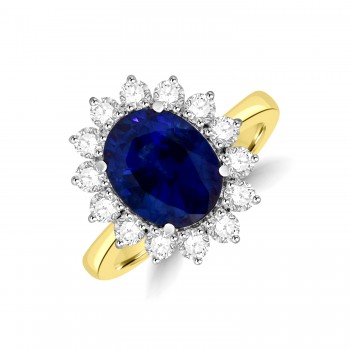 18ct Gold 3.51ct Sapphire and Diamond Oval Cluster ring