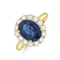 18ct Gold 2.48ct Sapphire and Diamond Oval Cluster ring