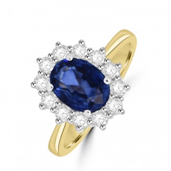 18ct Gold Platinum Sapphire and DIamond Oval cluster ring 18ct Gold Platinum Sapphire and DIamond Oval cluster ring