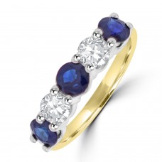 18ct Gold Five stone Sapphire and Diamond Eternity ring