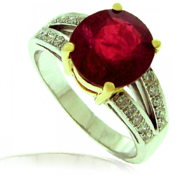 18ct Gold Ruby and Diamond Solitaire ring