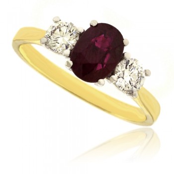 18ct Gold 3-stone Oval Ruby & Diamond Ring