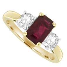 18ct Gold 3-Stone Ruby & Diamond Ring
