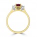 18ct Gold Three-stone Ruby and Diamond Oval Ring