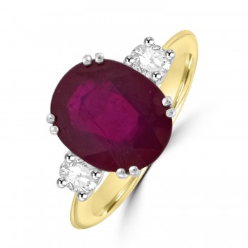 18ct Gold 5.63ct Ruby and Diamond three-stone ring