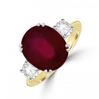 18ct Gold Three-stone 7.07ct Ruby and GVS2 Diamond ring