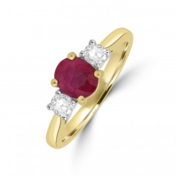 18ct Gold Oval Ruby and Diamond Three-stone ring 18ct Gold Oval Ruby and Diamond Three-stone ring