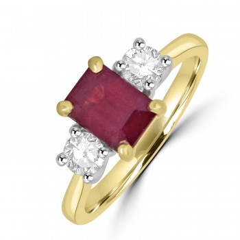 18ct Gold Platinum 1.45ct Ruby and Diamond Three-stone ring