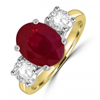 18ct Gold Platinum Oval 3.07ct Ruby and Diamond Trilogy ring