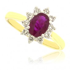 18ct Gold Oval Ruby & Diamond Cluster Ring