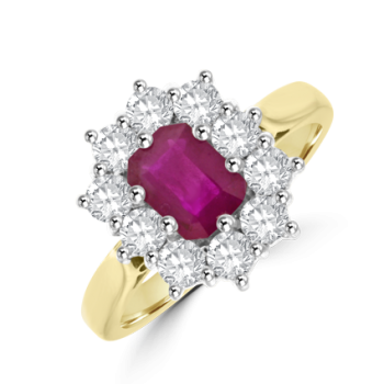 18ct Gold Emerald cut Ruby & Diamond Cluster Ring