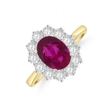 18ct Gold 2.39ct Ruby & Diamond Oval Cluster Ring