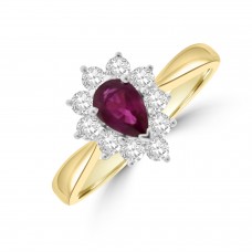 18ct Gold Ruby & Diamond Pear Cluster Ring