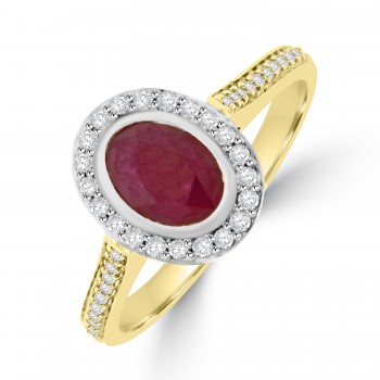 18ct Gold Ruby and Diamond Oval Halo ring