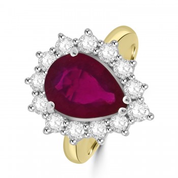 18ct Yellow Gold Ruby and Diamond Pear Cluster Ring 18ct Yellow Gold Ruby and Diamond Pear Cluster Ring