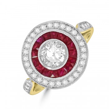 18ct Gold Platinum Ruby and IVS2 Diamond Target ring