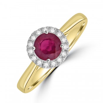 18ct Gold Ruby and Diamond Halo ring