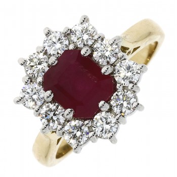 18ct Gold Ruby and Diamond octagonal Cluster ring
