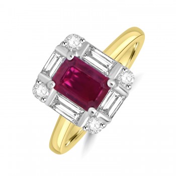 18ct Gold Platinum Ruby and Diamond Baguette cluster ring 18ct Gold Platinum Ruby and Diamond Baguette cluster ring