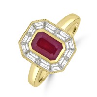 18ct Gold Ruby and Baguette Diamond Cluster ring