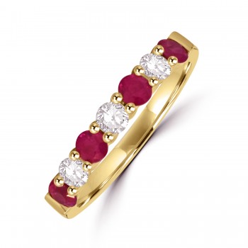18ct Gold Ruby and Diamond Cog eternity ring.