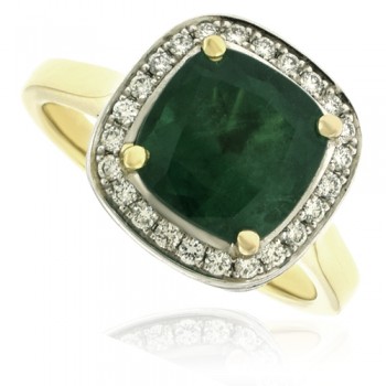 18ct Gold 2.53ct Emerald Cushion Diamond Halo Ring