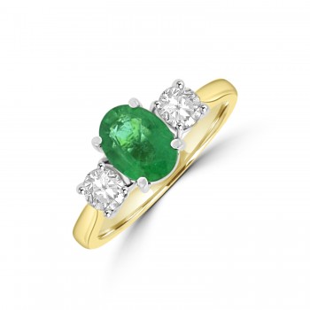 18ct Gold 1.00ct Oval Emerald and Diamond Three-stone Ring