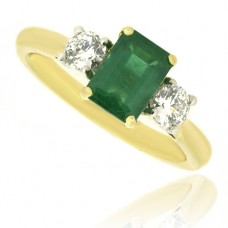 18ct Gold .94ct Emerald & Diamond Three-stone Ring