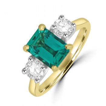 18ct Gold Platinum Three-stone 1.43ct Emerald and Diamond ring