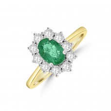 18ct Gold .91ct Emerald & Diamond Oval Cluster Ring