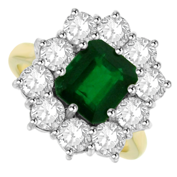 18ct Gold 1.30ct Emerald & Diamond Cluster Ring
